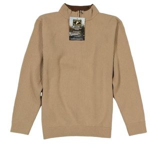 NWT WYOMING TRADERS 1/4 Zip Sweater Australian Wool Sz. L Light Brown Ribbed